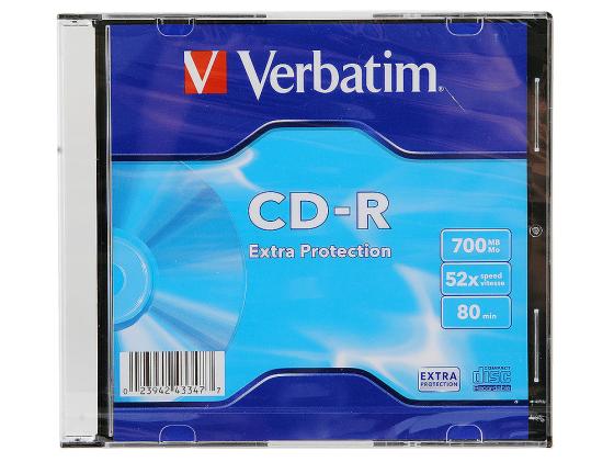 Диски CD-R Verbatim 700Mb 48x-52x Slim 1шт 43347/348/415