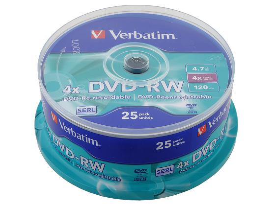 Диски DVD-RW Verbatim 4x 4.7Gb CakeBox 25шт 43639