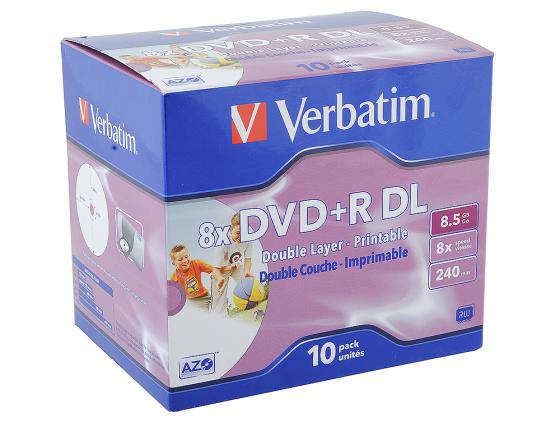 Диски DVD+R Verbatim double layer 8x 8.5Gb Jewel 1шт Printable 43664