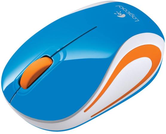 Мышь беспроводная Logitech M187 синий оранжевый USB 910-002738
