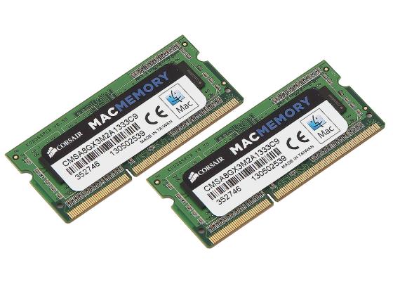 Оперативная память для ноутбука 8Gb (2x4Gb) PC3-10600 1333MHz DDR3 SO-DIMM CL9 Corsair CMSA8GX3M2A1333C9