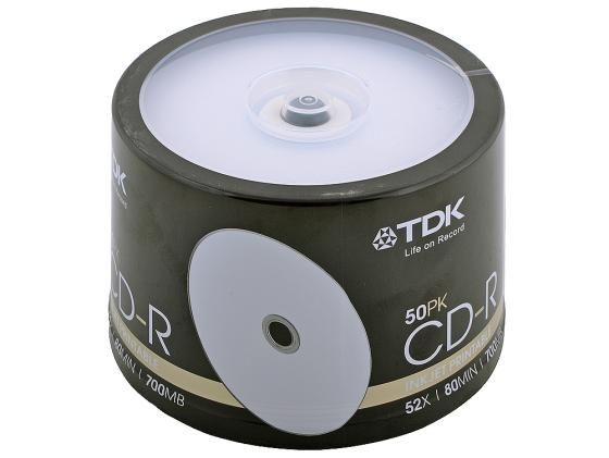 Диски TDK CD-R 700Mb 52x CakeBox Printable 50шт 19514