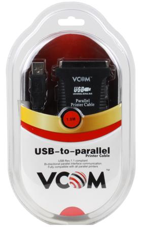 Кабель-адаптер USB 2.0 AM-LPT 1.8м VCOM Telecom прямое подключение к LPT порту принтера VUS7052