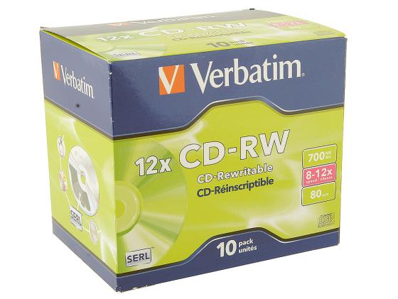 Диски CD-RW 700Mb 8x-12x Jewel High Speed Verbatim 10шт 43148