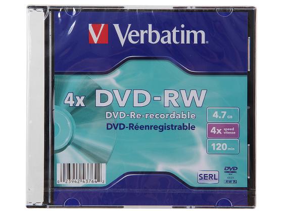 Диски DVD-RW Verbatim 4x 4.7Gb SlimCase 1шт 43764