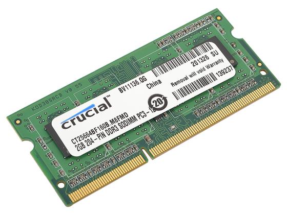 Оперативная память для ноутбука 2Gb (1x2Gb) PC3-12800 1600MHz DDR3 SO-DIMM CL11 Crucial CT25664BF160B