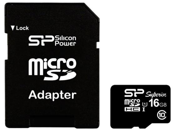 Карта памяти Micro SDHC 16GB Class 10 Silicon Power SP016GBSTHDU1V10-SP + адаптер SD