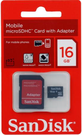 Карта памяти Micro SDHC 16Gb Class 4 Sandisk SDSDQM-016G-B35A + адаптер SD