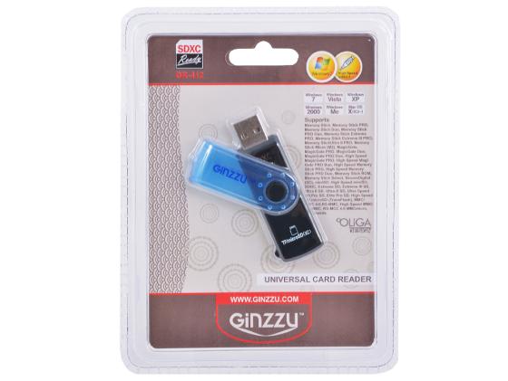 Картридер внешний Ginzzu GR-412B SD/SDHC/MicroSD/MicroSDHC/MS/MS Duo/MS PRO Duo/M2 черно-синий