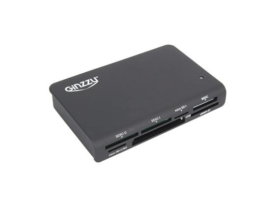 Картридер внешний Ginzzu GR-336B SD/SDXC/SDHC/MMC/MS/CFI/CFII/M2 работа с 2-мя картами одновременно USB 3.0 черный