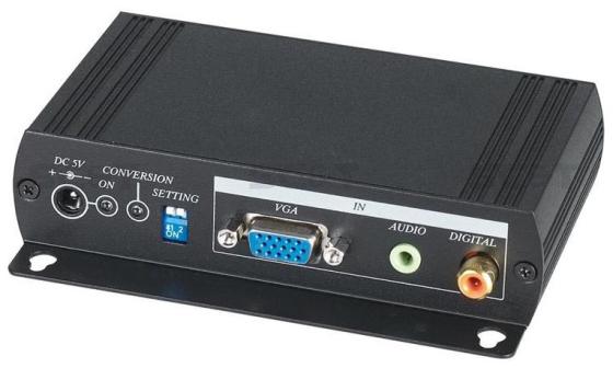 Преобразователь SC&T VH01 для VGA-сигнала и аудиосигнала в HDMI-сигнал. Преобразует VGA и стерео/цифровой S/PDIF аудиосигналы в формат HDMI Vh01-2