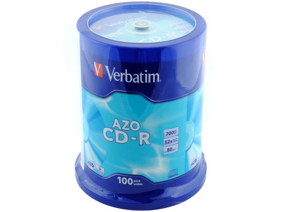Диски CD-R Verbatim 700Mb 52x CakeBox 100шт Azo Crystal 43430