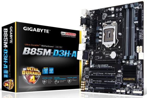 Материнская плата Gigabyte GA-B85M-D3H/-A Socket1150 Intel B85 4xDDR3 2xPCI-E 16x 2xPCI 2xSATAII 4xSATAIII USB3.0 VGA DVI HDMI 7.1 Sound Glan mATX Retail