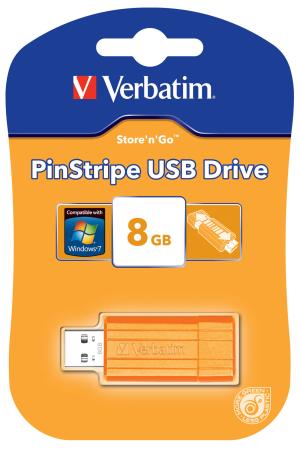 Флешка USB 8Gb Verbatim Store 'n' Go PinStripe 47389 USB2.0 оранжевый