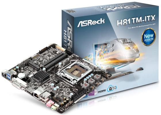 Материнская плата ASRock H81TM-ITX Socket 1150 Intel i81 2xSO-DDR3 1xPCI-E 4x 2xSATAIII 7.1 Sound DVI HDMI Glan mini-ITX Retail