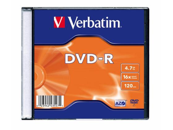 Диски DVD-R Verbatim 16x 4.7Gb SlimCase 100шт (5x20шт) 43547