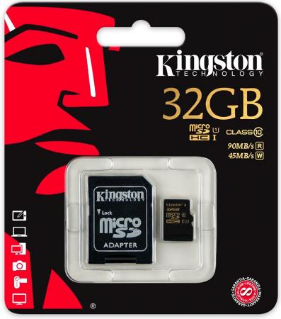 Карта памяти Micro SDHC 32Gb Class 10 Kingston SDCA10/32GB + адаптер SD