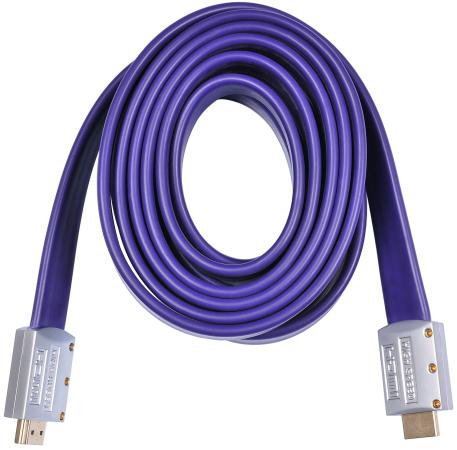 Кабель HDMI 3м BURO HDMI19M-19M FLAT3 плоский синий