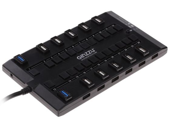 Концентратор USB Ginzzu GR-328UAB 28 портов черный + адаптер