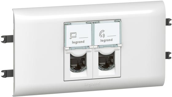 

Розетка Legrand Mosaic 2хRJ-45 UTP кат.6 с рамкой и суппортом для DLP с крышкой 65мм белый 78663