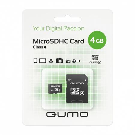 

Карта памяти Micro SDHC 4Gb class 4 QUMO QM4GMICSDHC4 + SD adapter