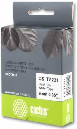 Лента Cactus CS-TZ221 для принтеров Brother P-touch 1010/1280/1280VP/2700VP черный на белом 9х8мм ламинированная лента для p touch brother 18mm tz e441