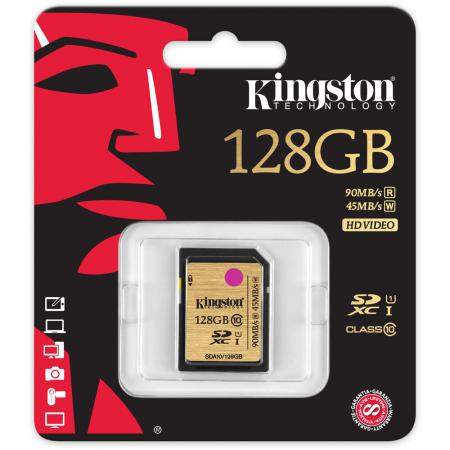 Карта памяти SDXC 128GB Class 10 Kingston SDA10/128GB UHS-I Read 90Mb/s Write 45Mb/s