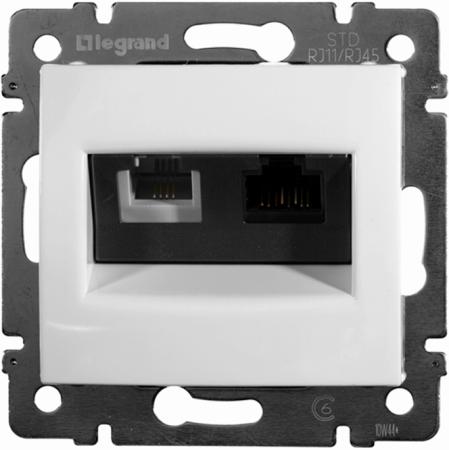 

Розетка Legrand Valena RJ45 кат.5е UTP + RJ11 белый 770080