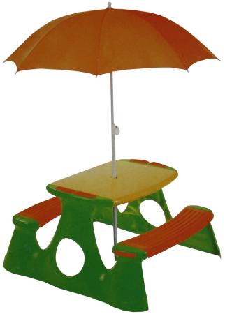 Стол Paradiso Пикник, с зонтом и двумя скамьями T00759