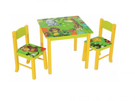 Стол детский Buro KIDSET-01/JUNGLE столешница МДФ желто-зеленый + 2 стула