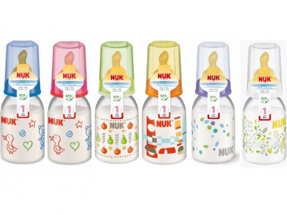 Бутылочка для кормления NUK пластиковая с силиконовой соской для молока с рождения 110 мл с рождения зеленый 10743404