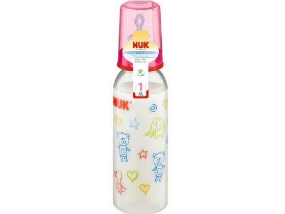 Бутылочка для кормления NUK Бутылочка пластиковая с силиконовой соской для молока 240 мл с рождения розовый