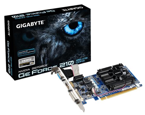 Видеокарта 1024Mb Gigabyte GeForce 210 PCI-E DVI HDMI VGA HDCP GV-N210D3-1GI V6.1 Retail