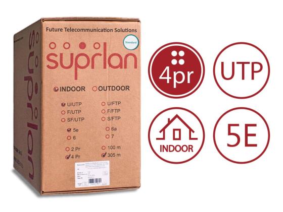 Кабель U/UTP indoor 4 пары категория 5e SUPRLAN Standard одножильный 4x2xAWG24 100% медь PVC 305м 01-0328