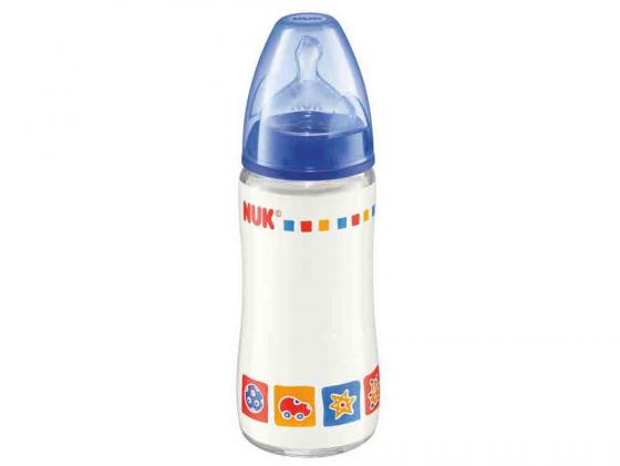 Бутылочка для кормления NUK First Choice 300 мл с рождения разноцветный + соска с вент. из лат. р1. для молока голубой 10741226