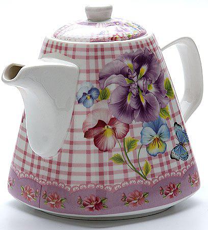 Чайник заварочный Loraine 22966-LR 1.1 л керамика розовый рисунок