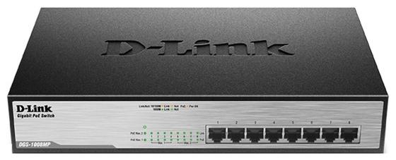 Коммутатор D-LINK DGS-1008MP/A1A/A2A неуправляемый 8 портов 10/100/1000Mbps