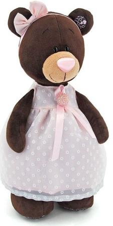 Мягкая игрушка медведь Orange Milk стоячая в платье с брошью 35 см коричневый искусственный мех М5046/35