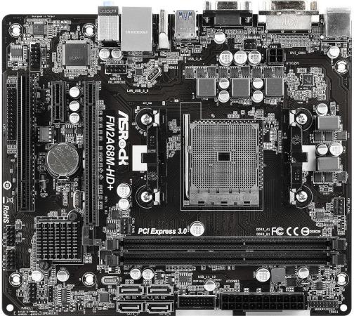 

Материнская плата ASRock FM2A68M-HD+ Socket FM2+ AMD A68H 2xDDR3 1xPCI-E 16x 1xPCI 1xPCI-E 1x 4xSATAIII mATX Retail