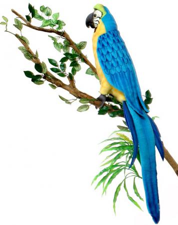 Мягкая игрушка попугай Hansa Ара 72 см искусственный мех 3068М желто-голубой