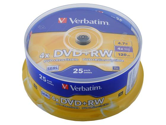 Диски DVD+RW Verbatim 4x 4.7Gb CakeBox 25шт 43489
