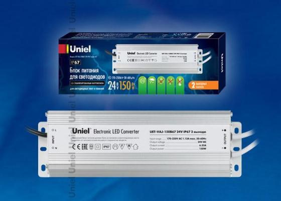 

Блок питания для светодиодов Uniel (10590) 150W 6,25мА IP67 UET-VAJ-150B67