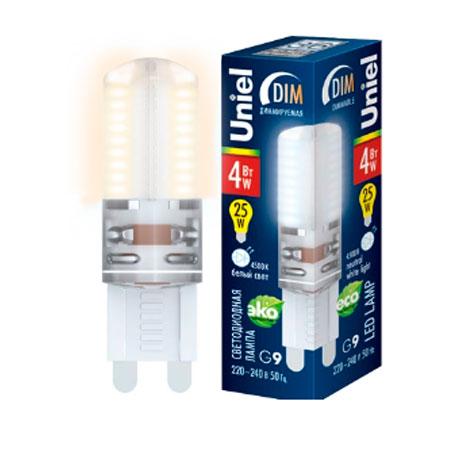 Лампа светодиодная капсульная Uniel 10708 G9 25W LED-JCD-4W/WW/G9/CL/DIM SIZ03TR