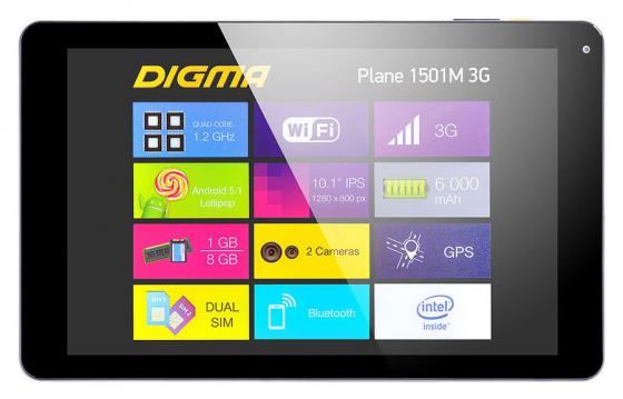 Планшет Digma Plane 1501M 3G 10.1" 8Gb черный Wi-Fi 3G Bluetooth Android PS1025EG
