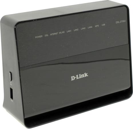 Беспроводной маршрутизатор ADSL D-Link DSL-2750U/RA/U3A 802.11bgn 300Mbps 2.4 ГГц 4xLAN USB RJ-45 черный