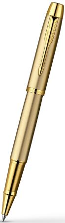 Ручка-роллер Parker IM Metal T223 Brushed Metal Gold GT черный позолоченные детали, F R0811700