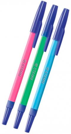 Шариковая ручка СТАММ РШ 049 синий 1 мм РШ01 флюоресцентная
