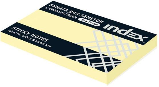 Бумага с липким слоем Index 100 листов 51х75 мм желтый I432601