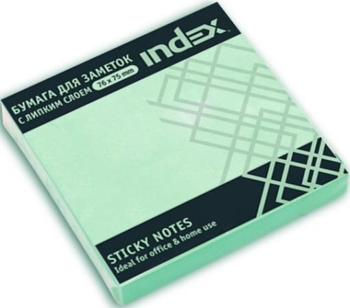 Бумага с липким слоем Index 100 листов 76х75 мм зеленый I433803