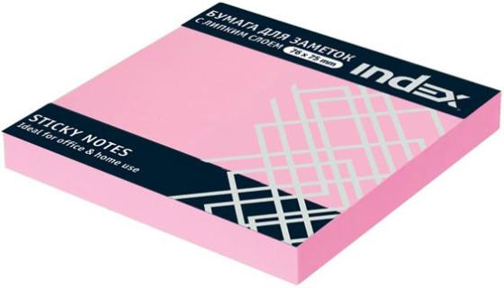 Бумага с липким слоем Index 100 листов 76х75 мм розовый I453804